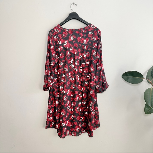 Torrid Skulls And Roses Waist Tie Roll Tab Sleeve Midi Dress Size 1X - Picture 6 of 14